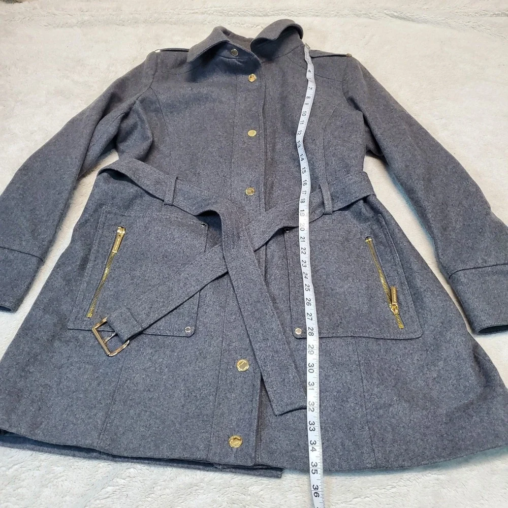 Michael Kors Gray‎ Wool Blend Gold Zip Cozy Winter Classic Long Trench Coat XL